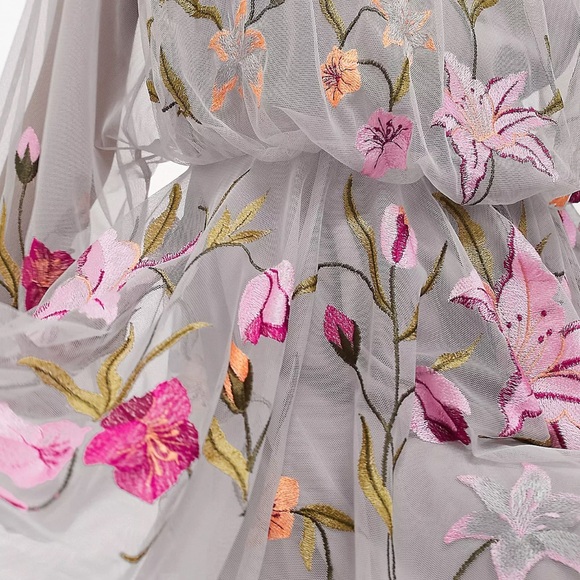 ASOS Edition mesh long sleeve mini dress with floral embroidery in blush - Picture 3 of 4